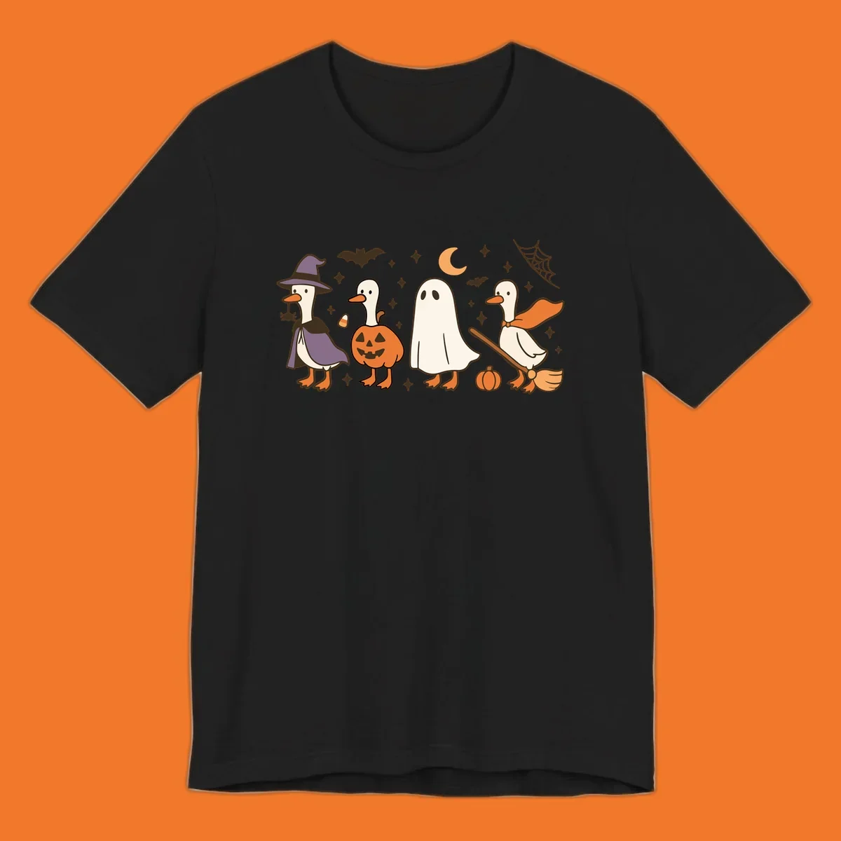 Goose Halloween costumes witch pumpkin ghost broom graphic