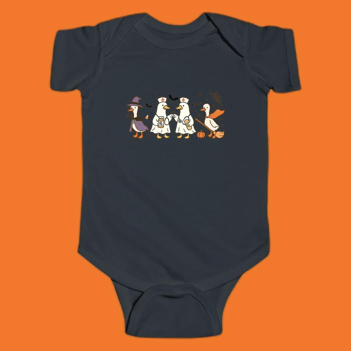 Halloween duck doctors nurses witch and broomstick illustration