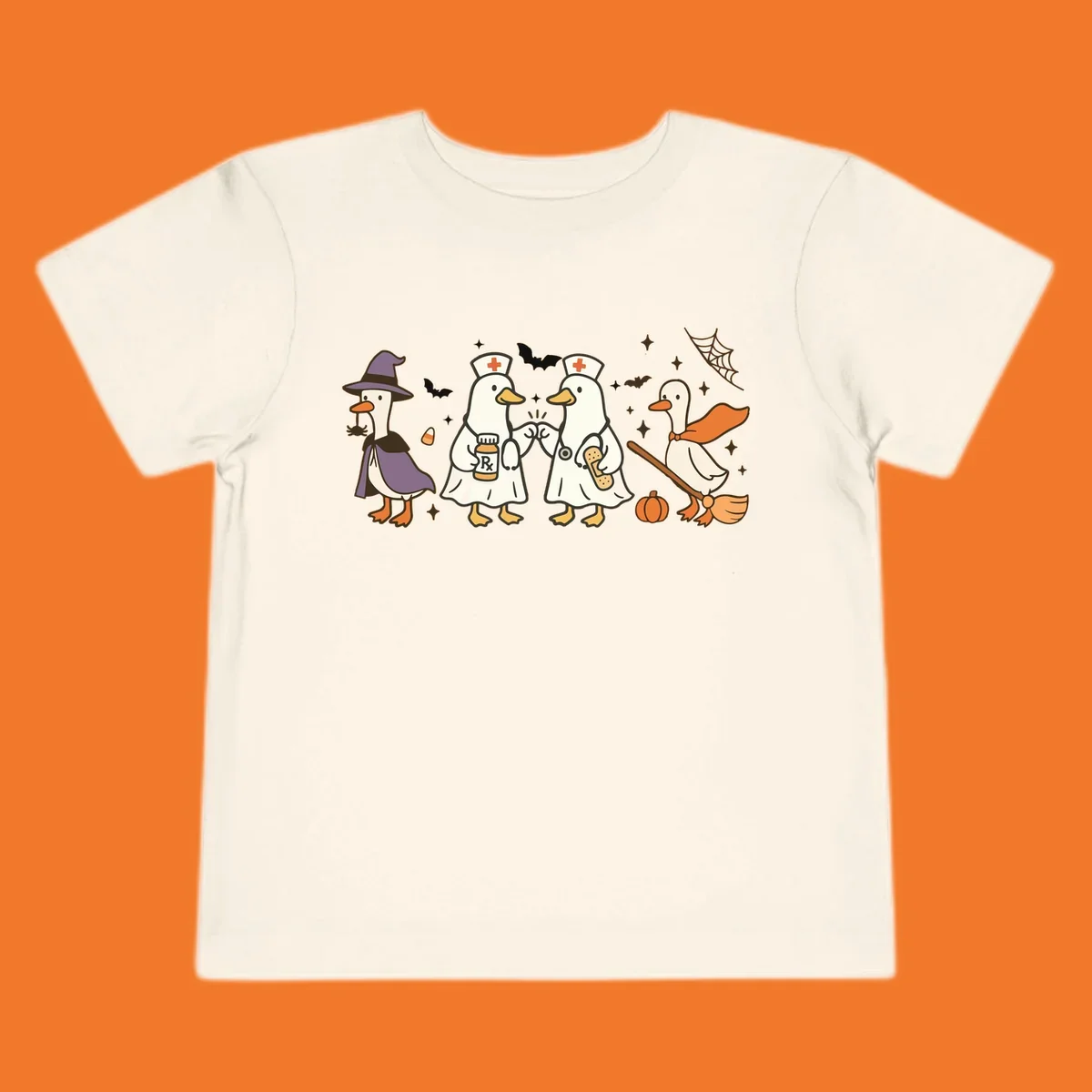 Halloween duck doctors nurses witch and broomstick illustration