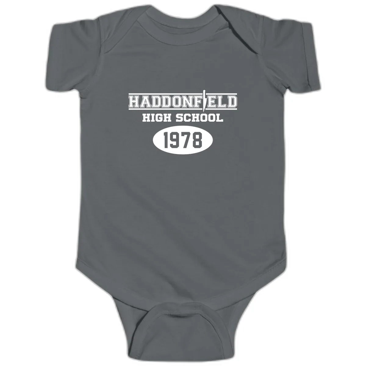 Haddonfield High School 1978 Reunion Baby Onesie in Charcoal
