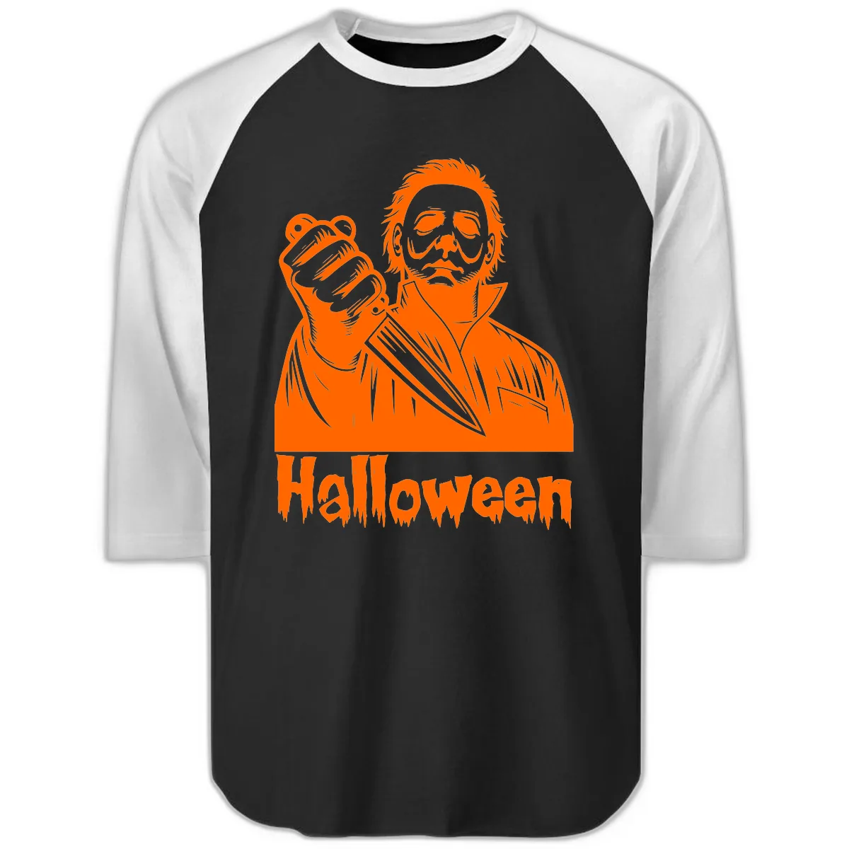 Michael Myers Halloween Slasher Raglan 3/4 in Black White