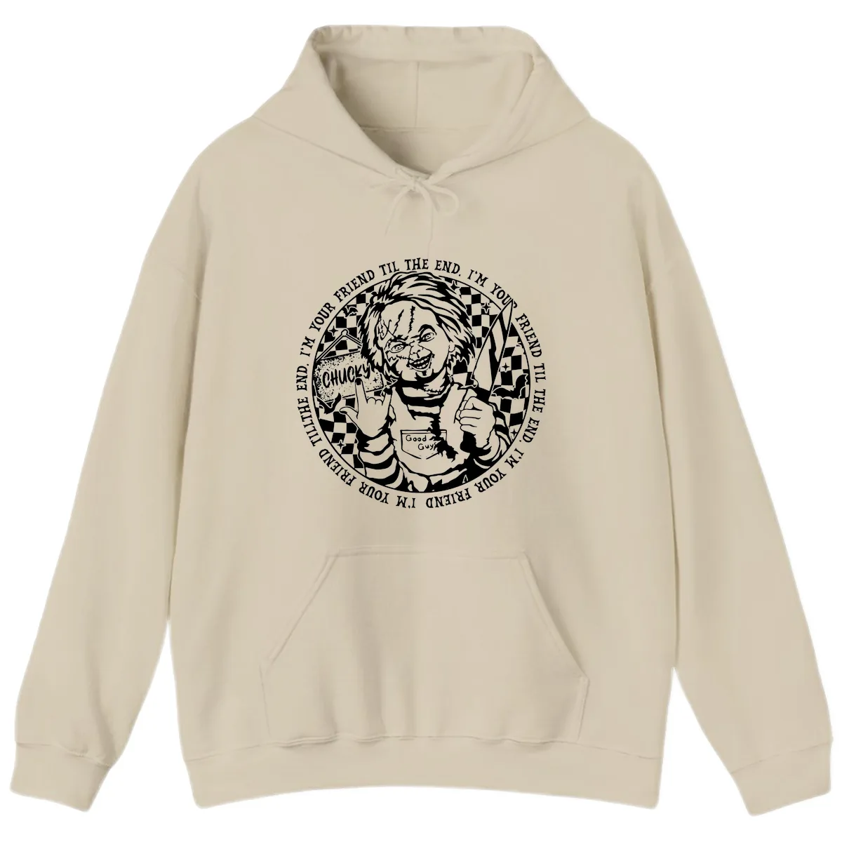 Chucky Friend Til The End Design Hoodie in Sand