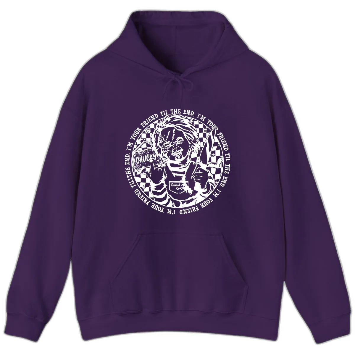 Chucky Friend Til The End Design Hoodie in Purple