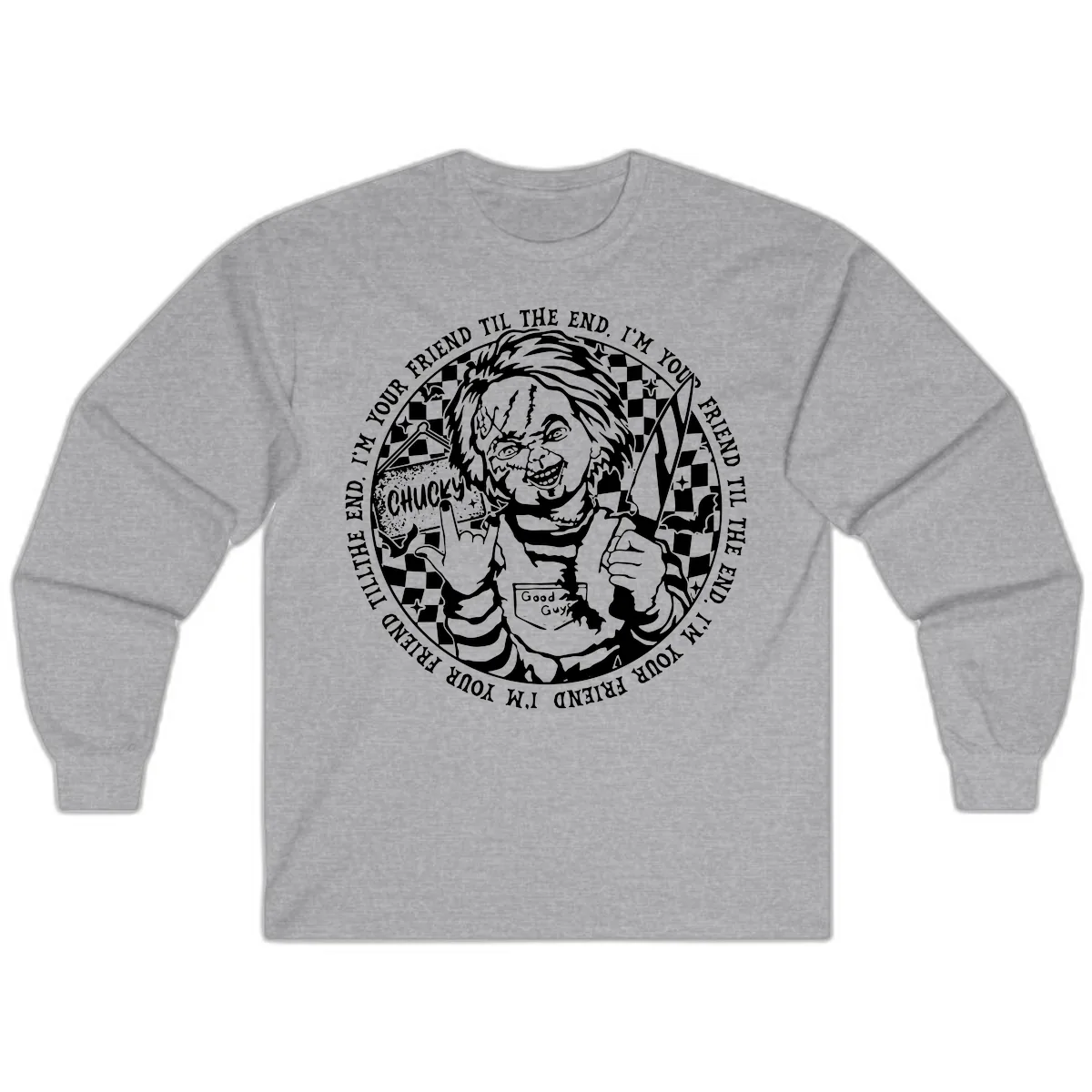 Chucky Friend Til The End Design Long Sleeve in Sport Grey