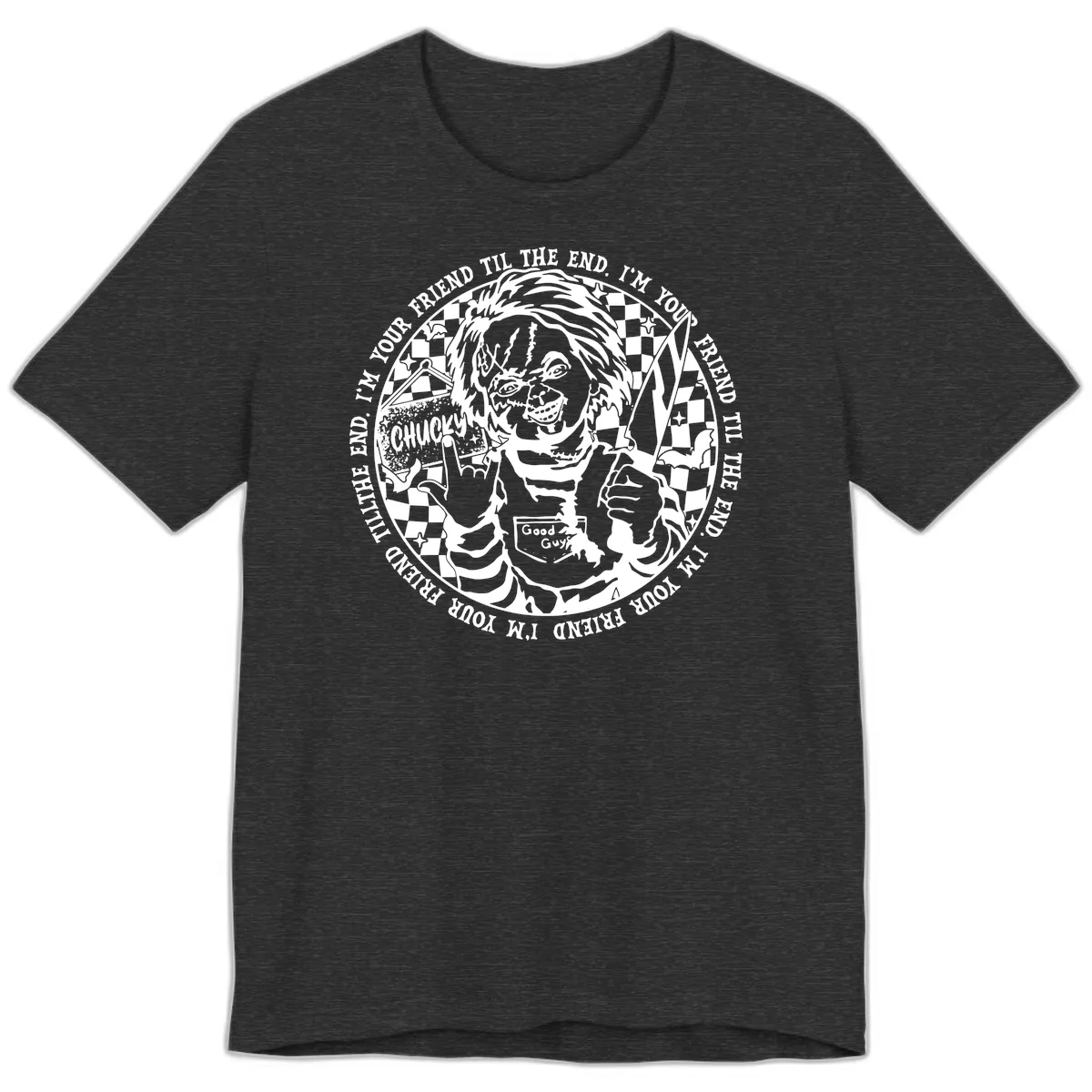 Chucky Friend Til The End Design Premium T-Shirt in Dark Grey Heather