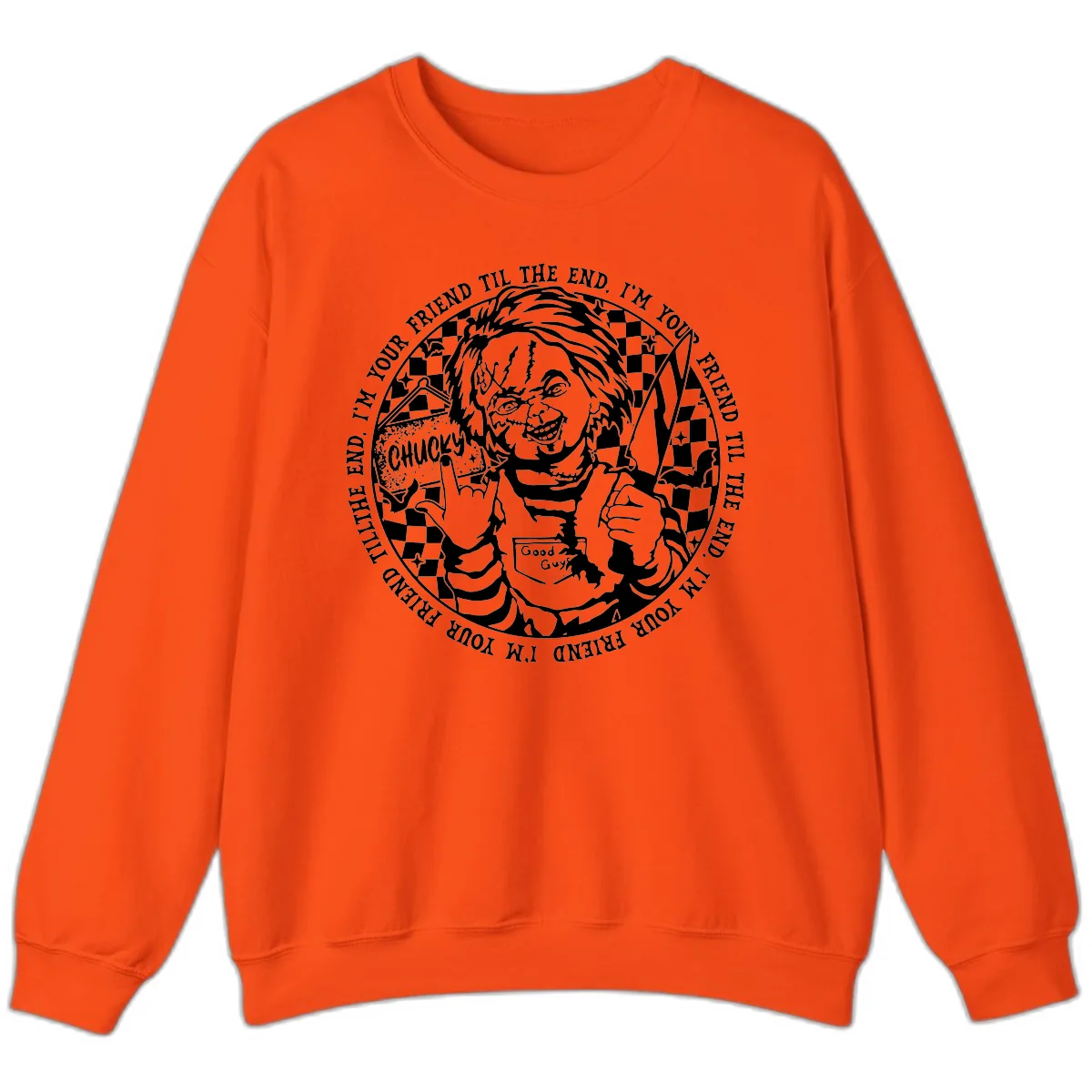 Chucky Friend Til The End Design Sweatshirt in Orange