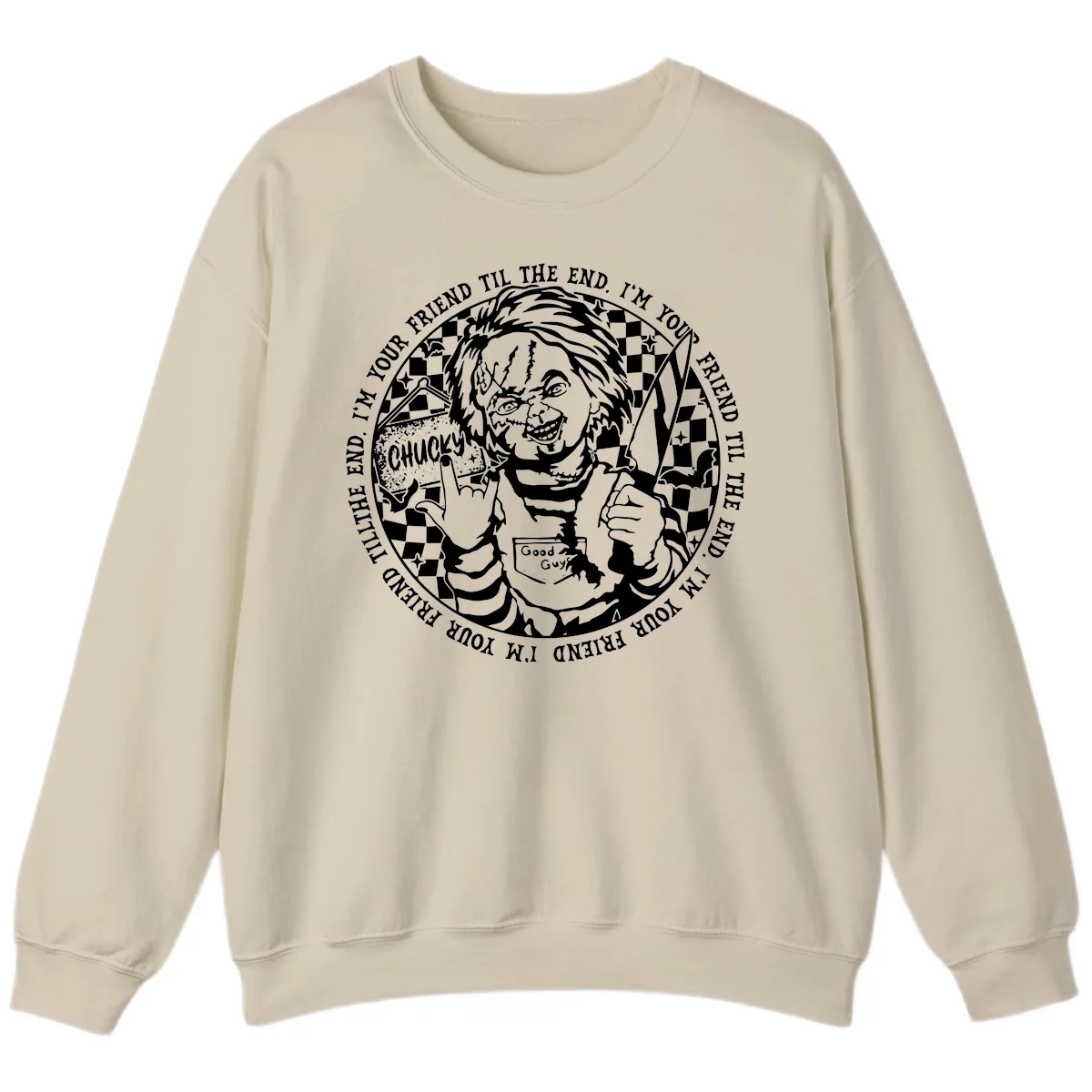 Chucky Friend Til The End Design Sweatshirt in Sand