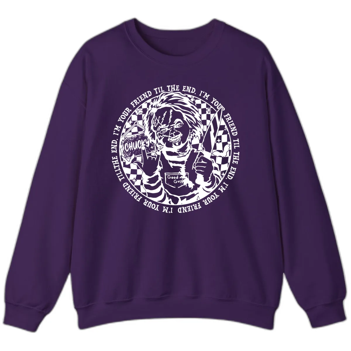 Chucky Friend Til The End Design Sweatshirt in Purple