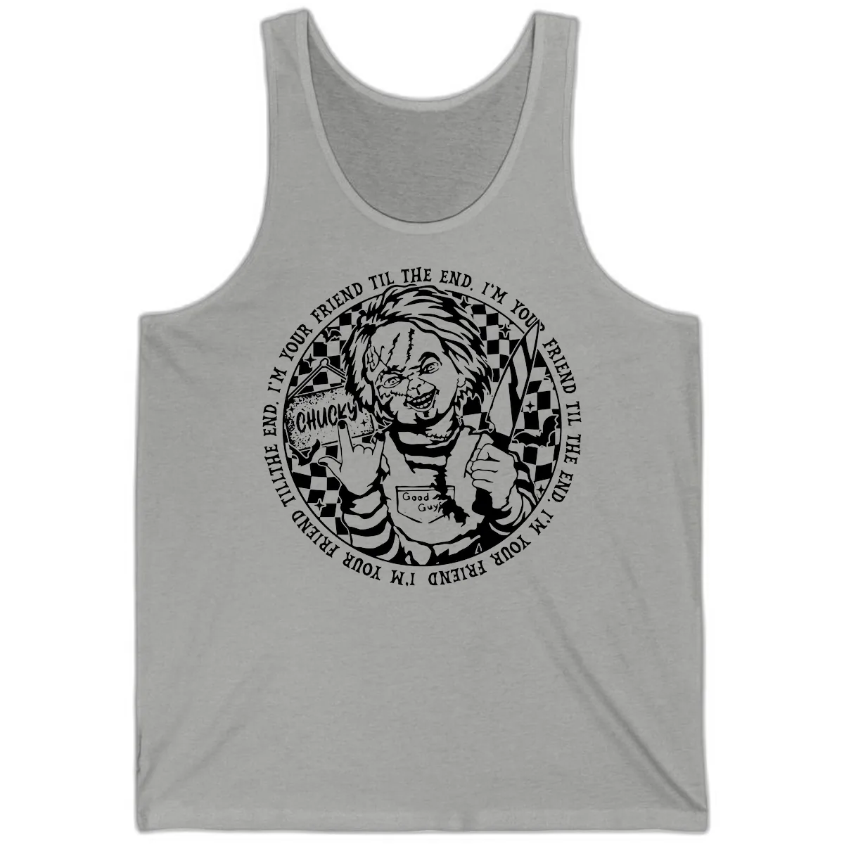 Chucky Friend Til The End Design Tank in Athletic Heather
