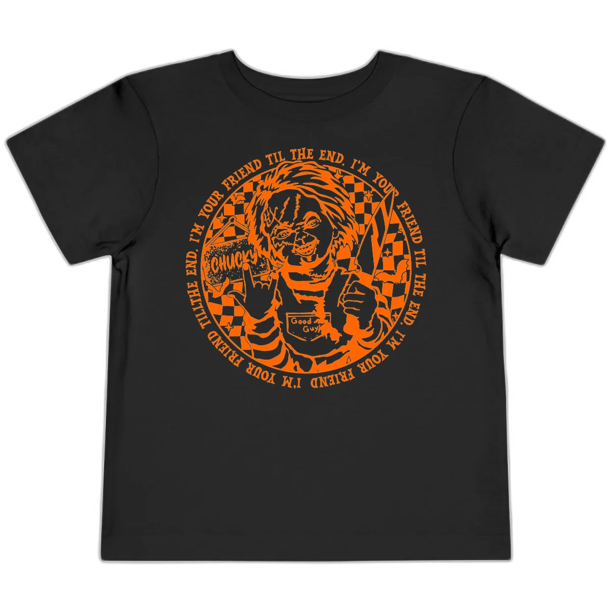 Chucky Friend Til The End Design Toddler T-Shirt in Black