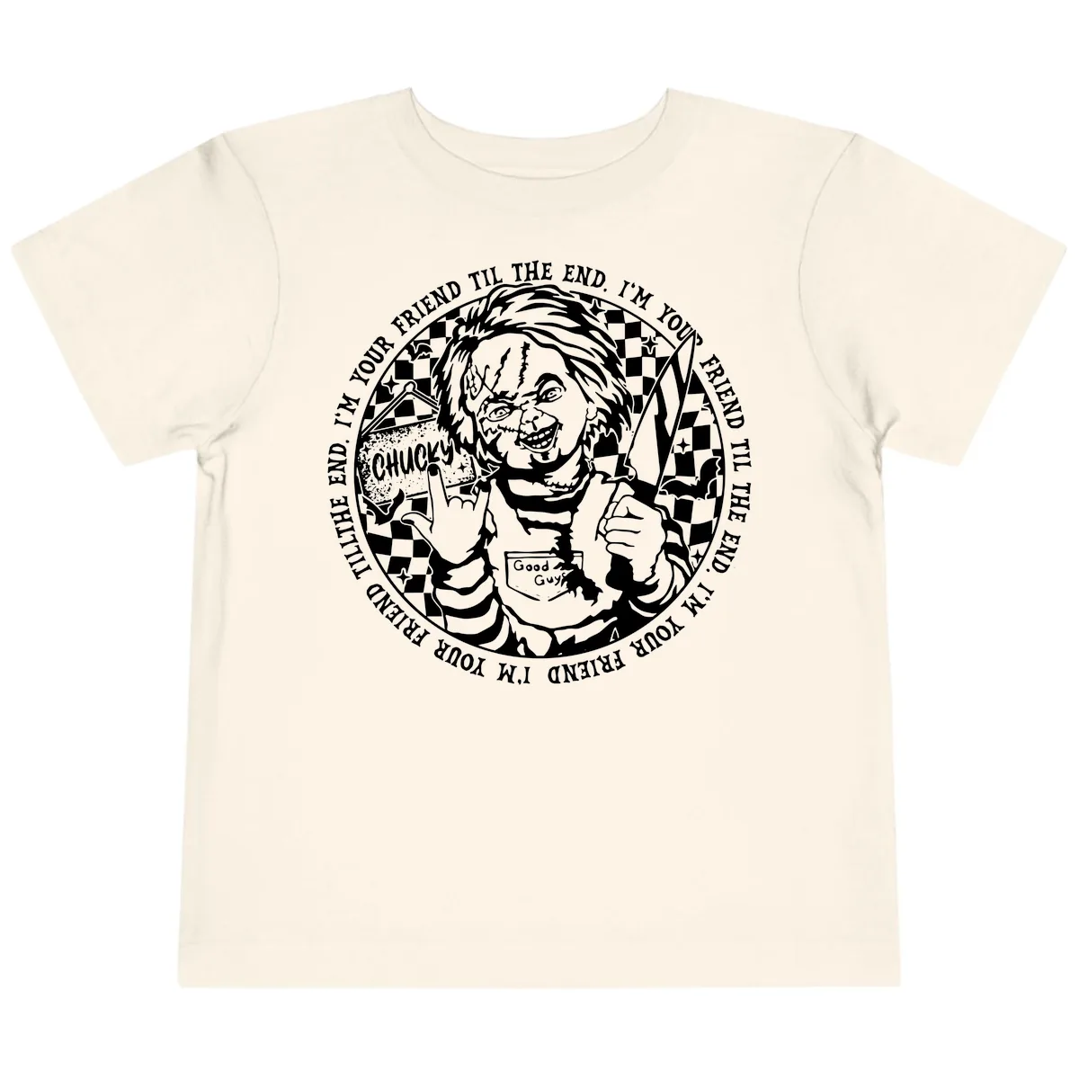 Chucky Friend Til The End Design Toddler T-Shirt in Natural