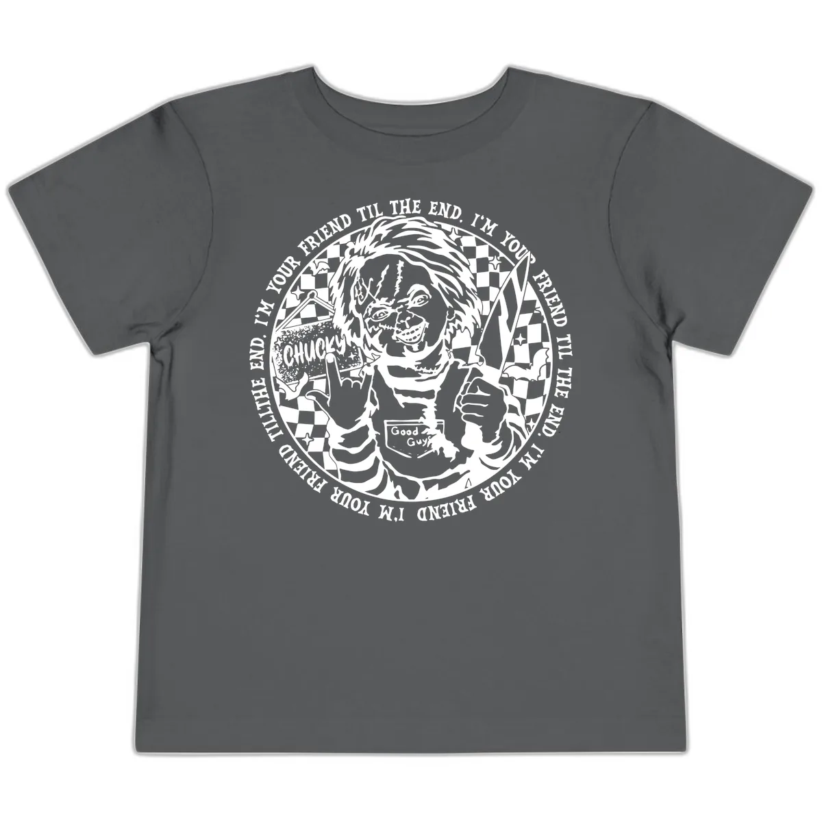 Chucky Friend Til The End Design Toddler T-Shirt in Asphalt