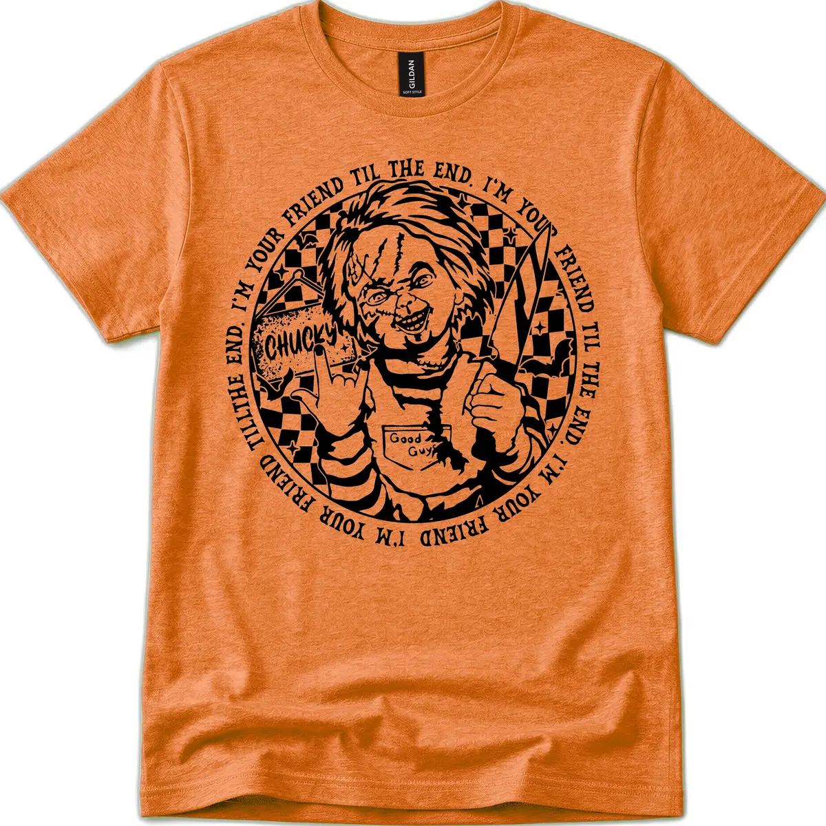 Chucky Friend Til The End Design T-Shirt in Heather Orange