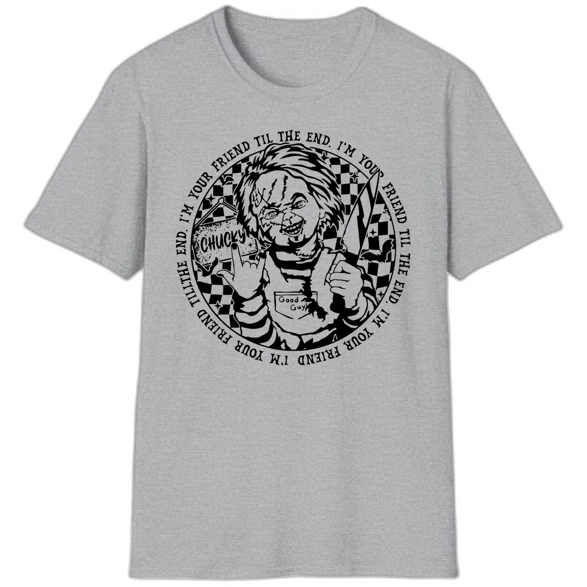 Chucky Friend Til The End Design T-Shirt in Sport Grey