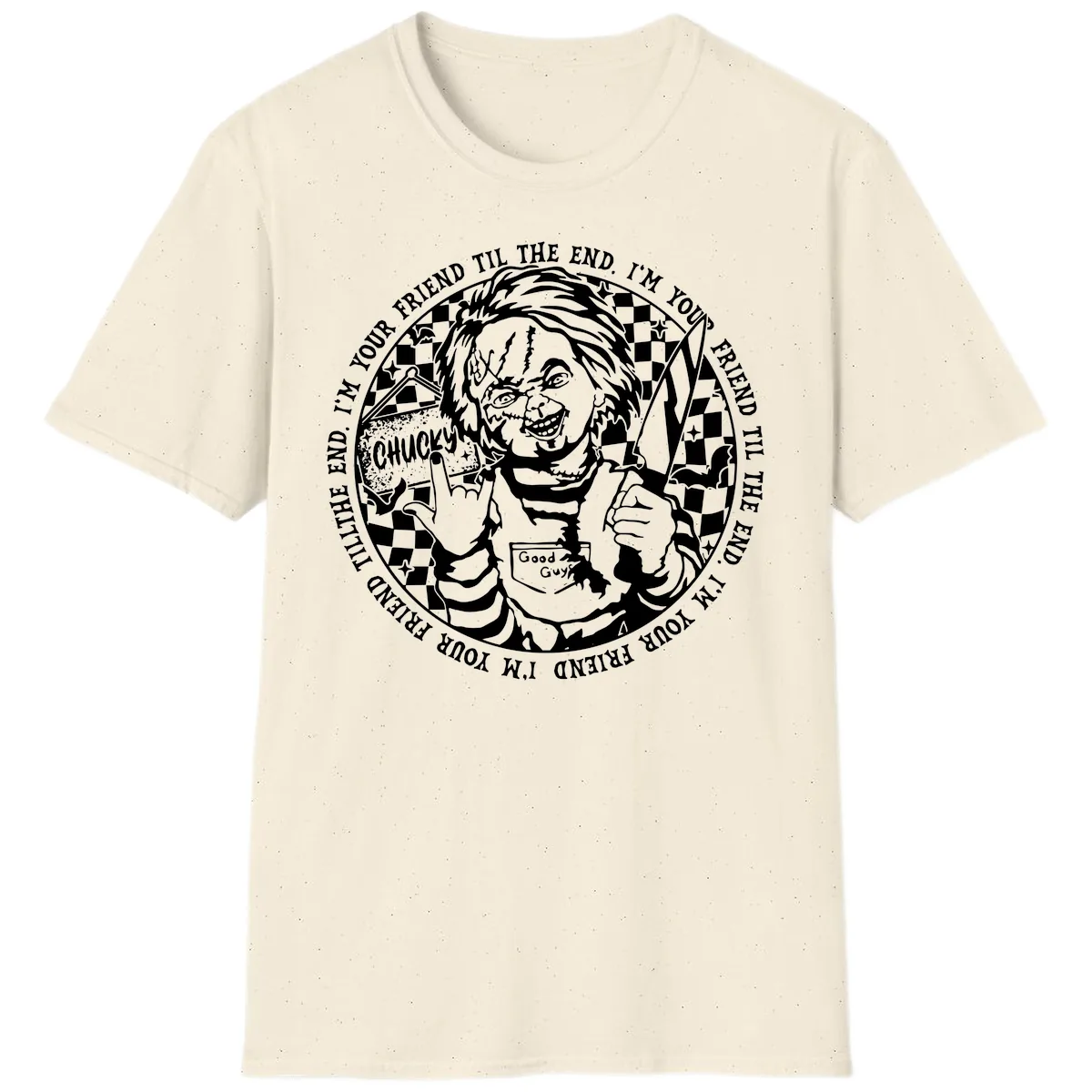 Chucky Friend Til The End Design T-Shirt in Natural