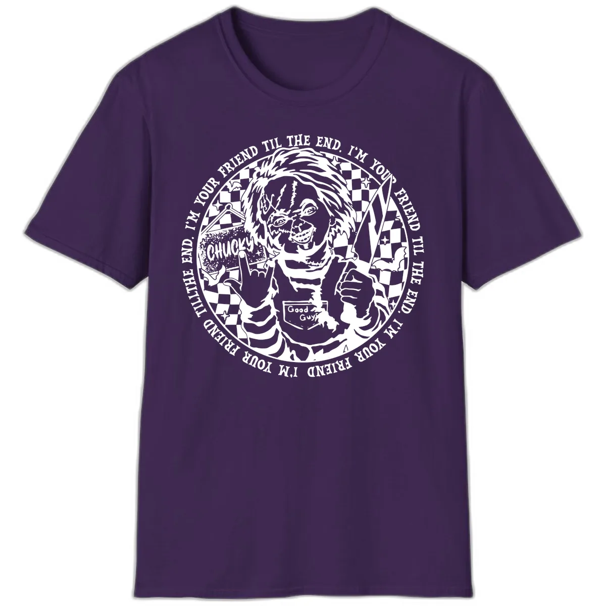 Chucky Friend Til The End Design T-Shirt in Purple