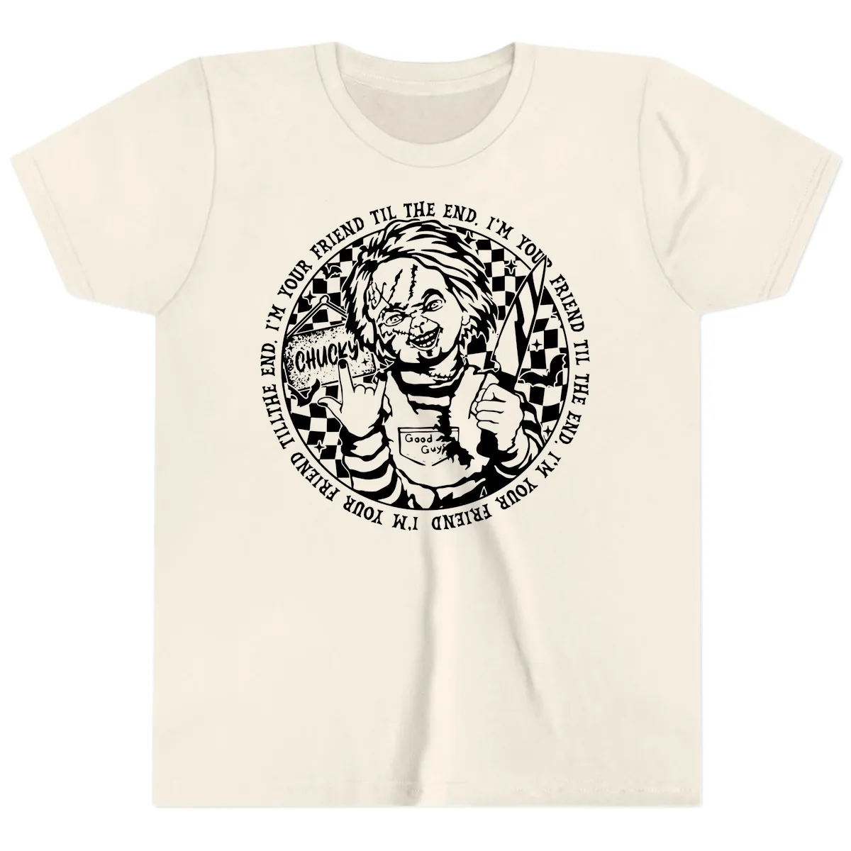 Chucky Friend Til The End Design Youth T-Shirt in Natural