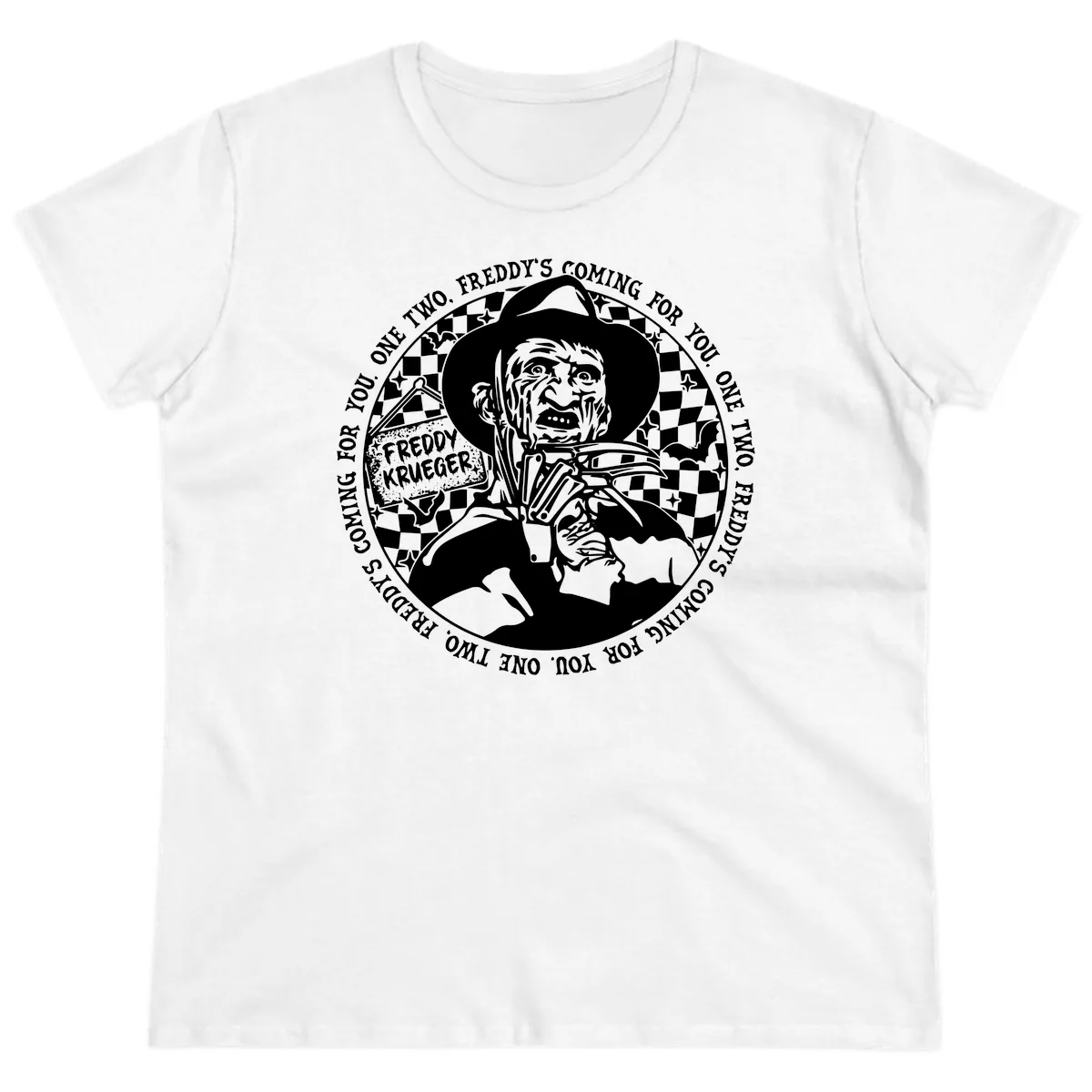 Freddy Krueger Nightmare Verse Ladies Tee in White