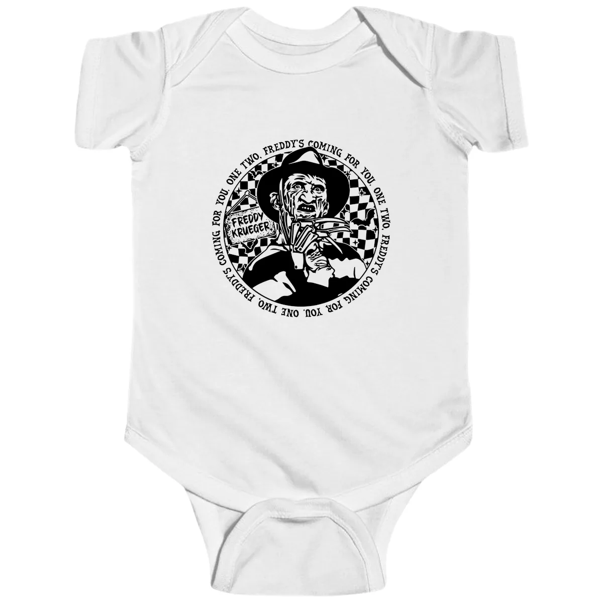 Freddy Krueger Nightmare Verse Baby Onesie in White