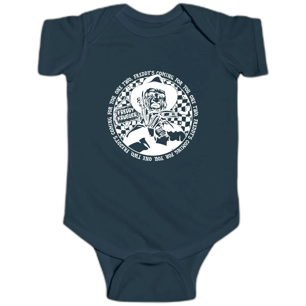 Freddy Krueger Nightmare Verse Baby Onesie in Navy