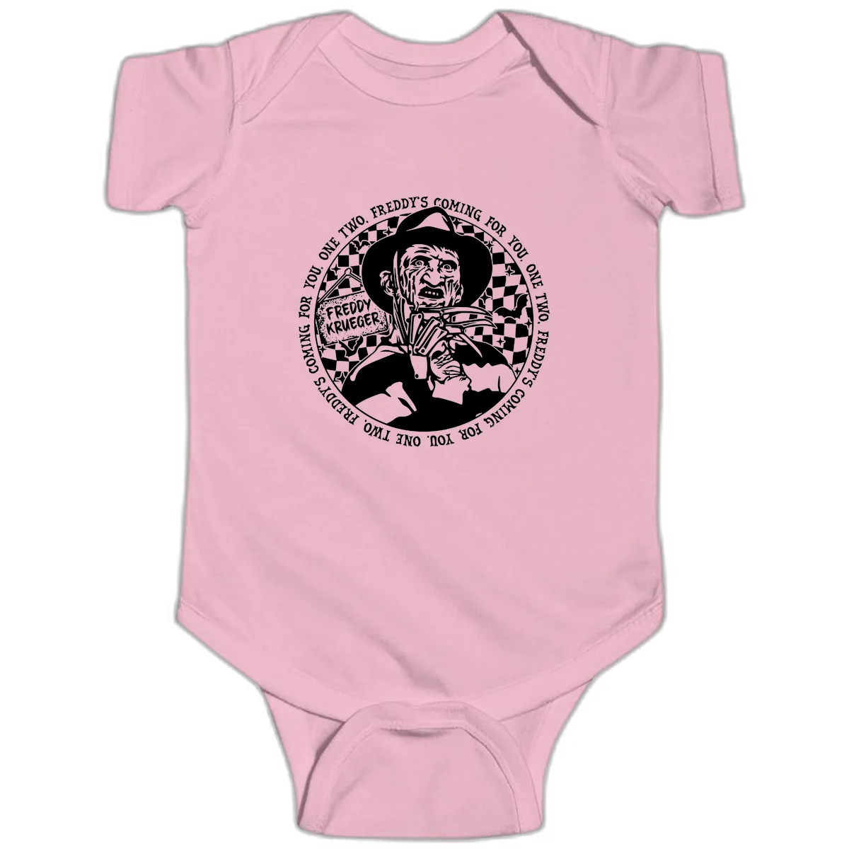 Freddy Krueger Nightmare Verse Baby Onesie in Pink