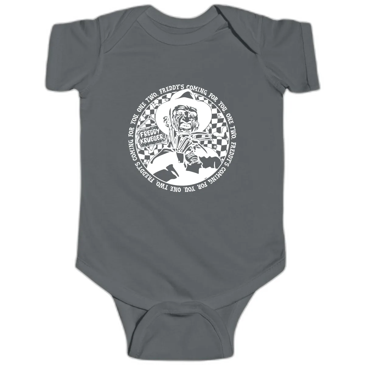 Freddy Krueger Nightmare Verse Baby Onesie in Charcoal