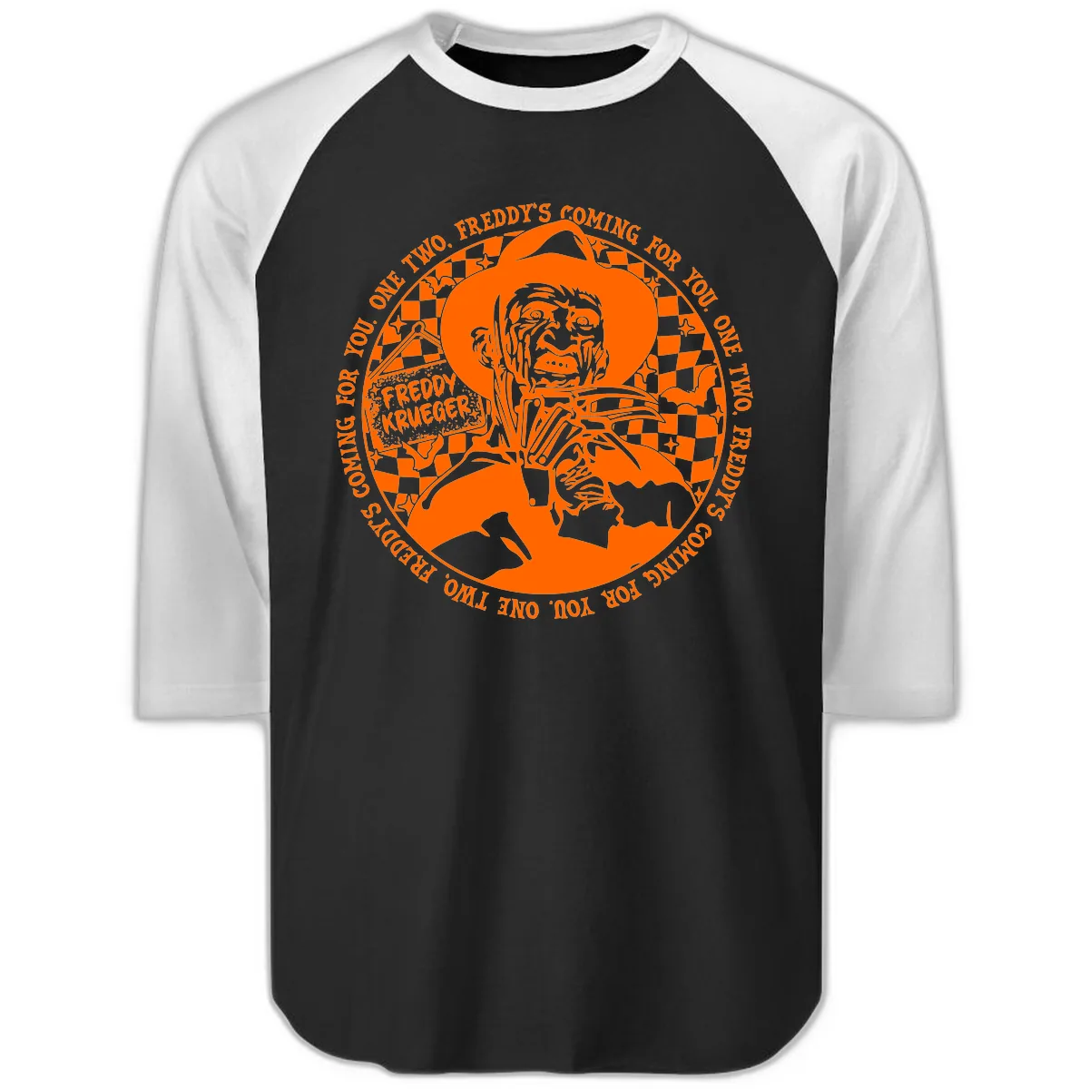 Freddy Krueger Nightmare Verse Raglan 3/4 in Black White
