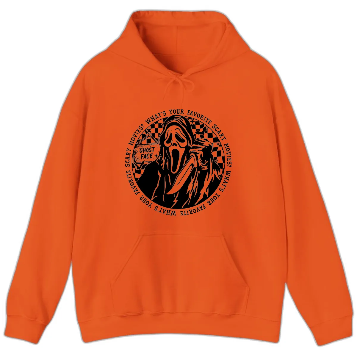 Ghost Face Favorite Scary Movies Hoodie in Orange