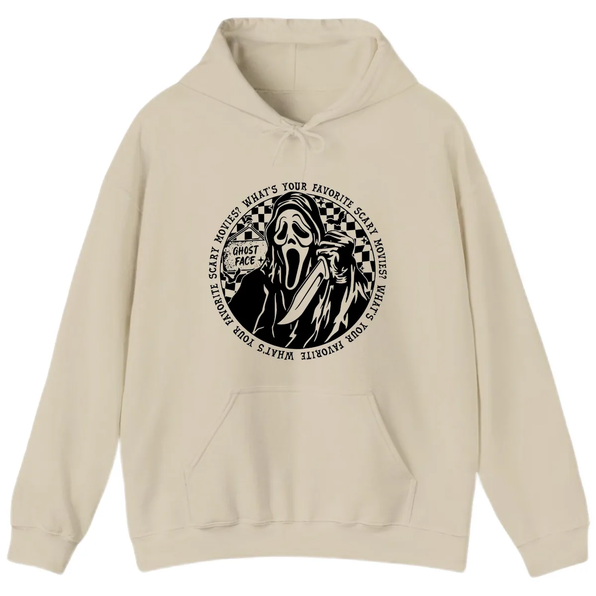 Ghost Face Favorite Scary Movies Hoodie in Sand