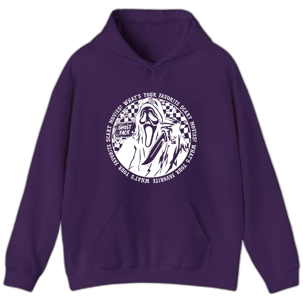 Ghost Face Favorite Scary Movies Hoodie in Purple