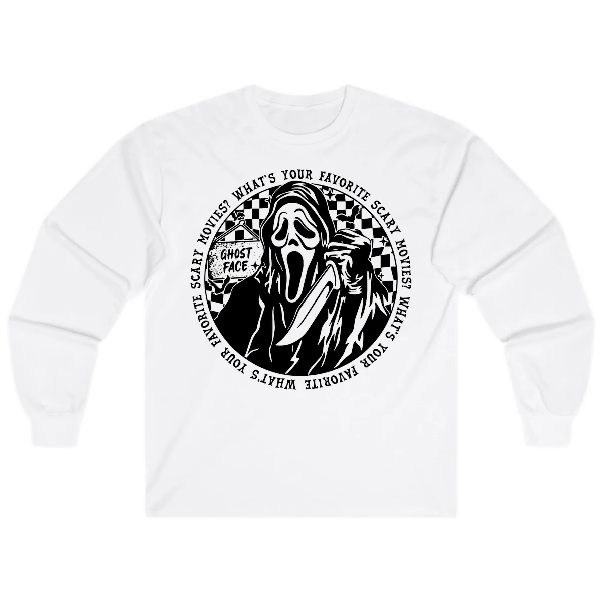 Ghost Face Favorite Scary Movies Long Sleeve in White