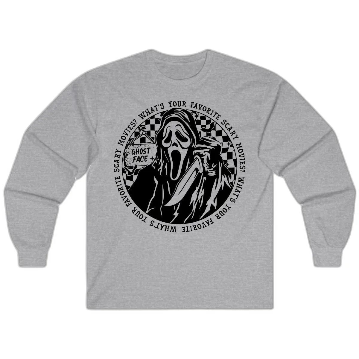Ghost Face Favorite Scary Movies Long Sleeve in Sport Grey