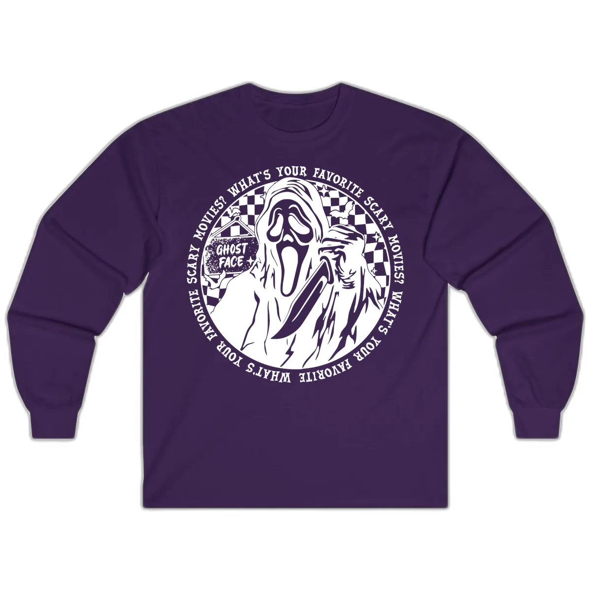 Ghost Face Favorite Scary Movies Long Sleeve in Purple