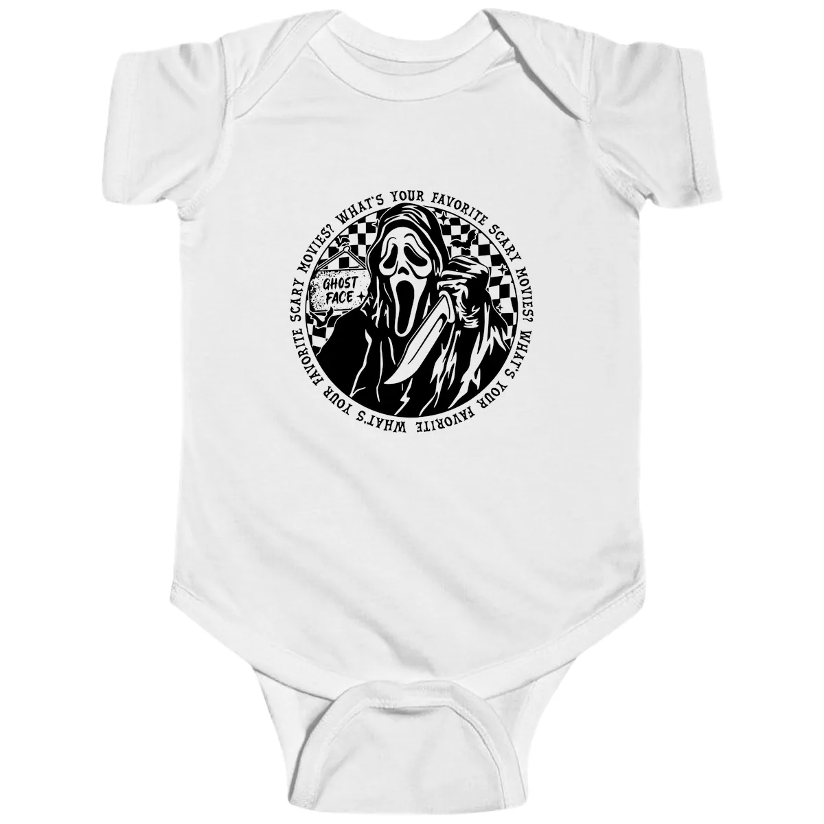 Ghost Face Favorite Scary Movies Baby Onesie in White