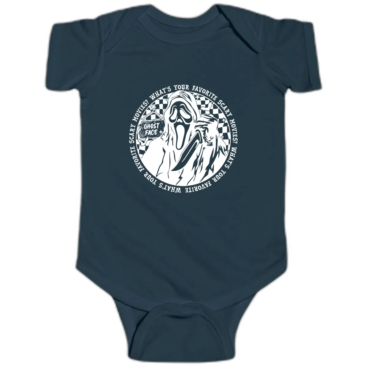 Ghost Face Favorite Scary Movies Baby Onesie in Navy