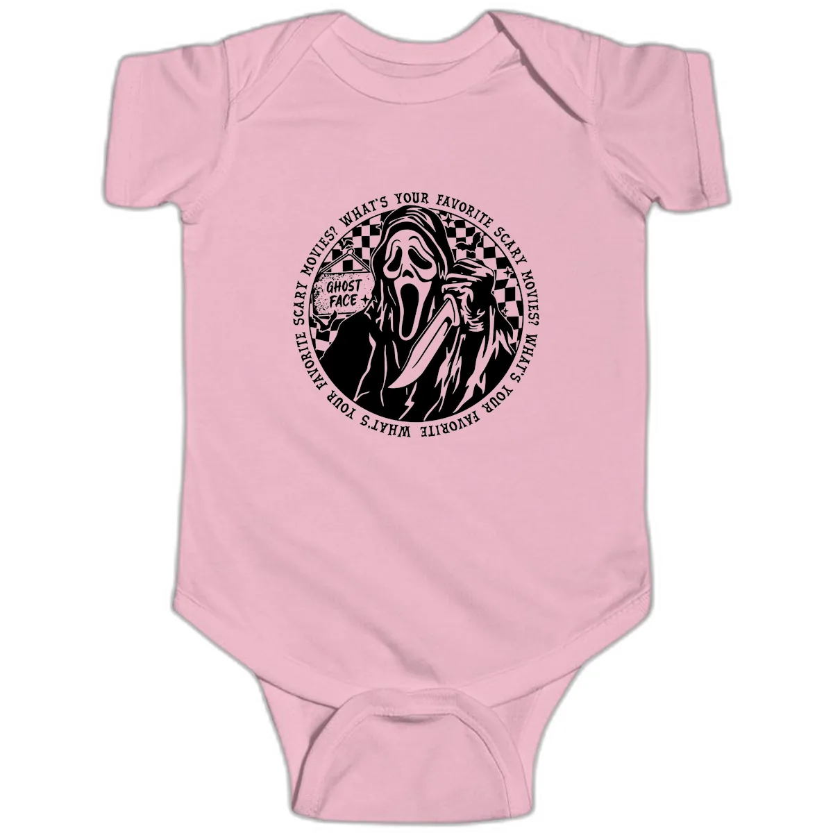 Ghost Face Favorite Scary Movies Baby Onesie in Pink