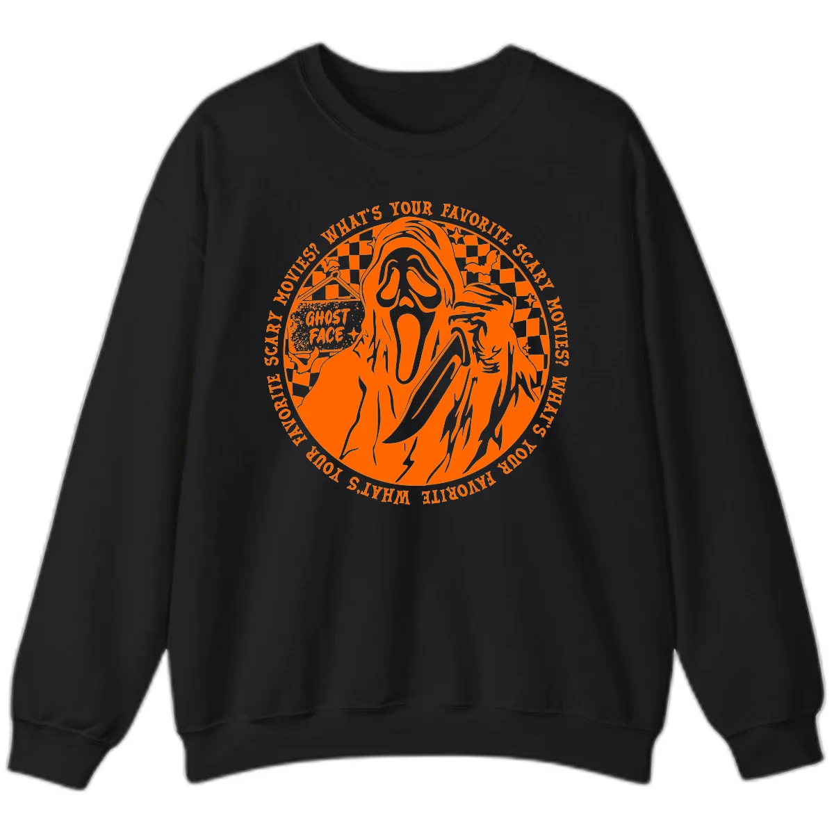 Ghost Face Favorite Scary Movies Sweatshirt in Black