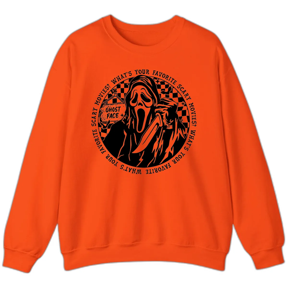 Ghost Face Favorite Scary Movies Sweatshirt in Orange