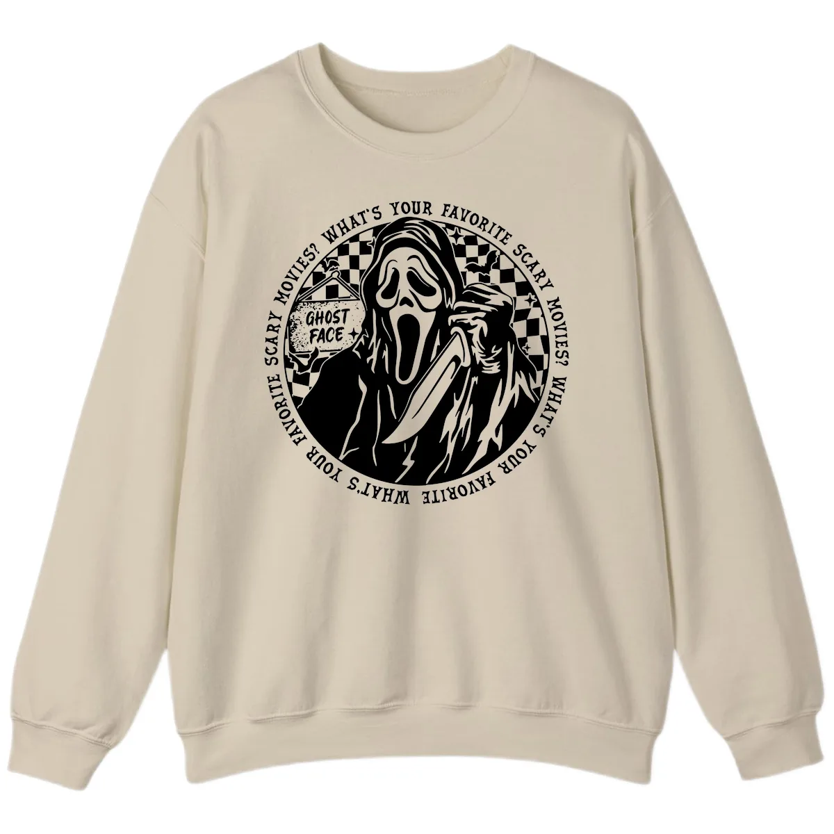 Ghost Face Favorite Scary Movies Sweatshirt in Sand