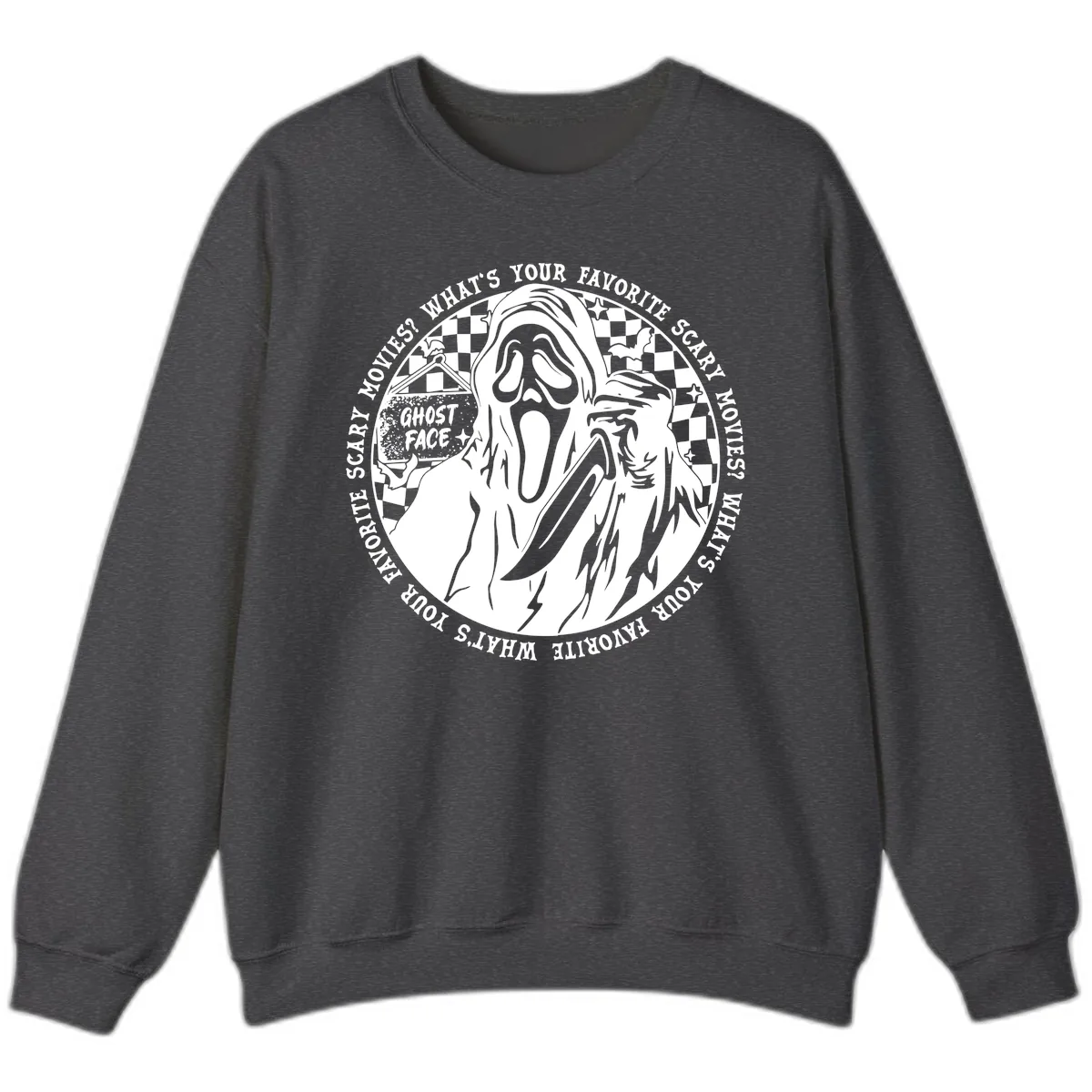 Ghost Face Favorite Scary Movies Sweatshirt in Dark Heather