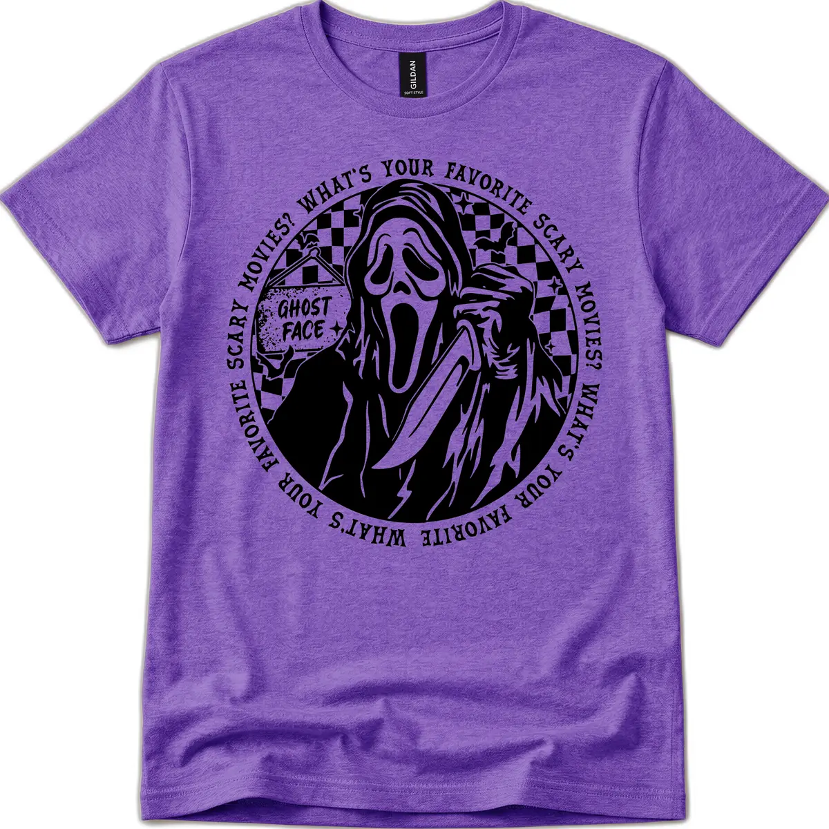 Ghost Face Favorite Scary Movies T-Shirt in Heather Purple