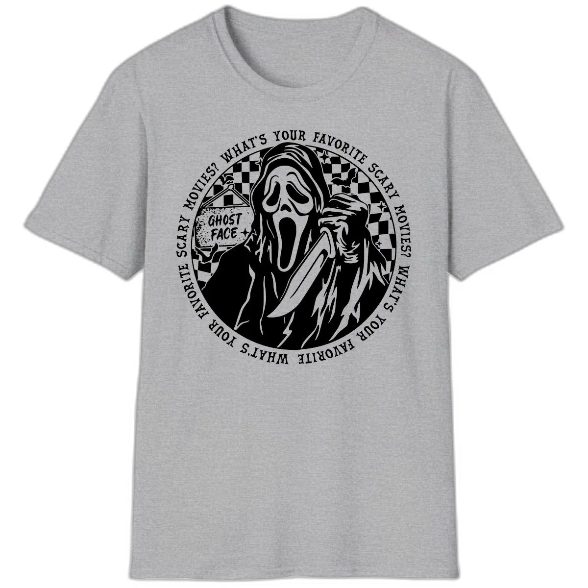 Ghost Face Favorite Scary Movies T-Shirt in Sport Grey