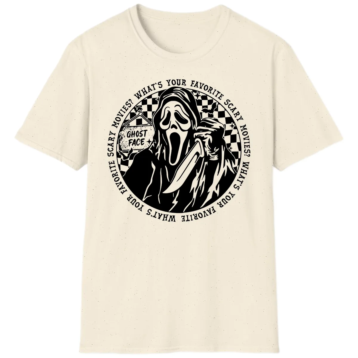 Ghost Face Favorite Scary Movies T-Shirt in Natural