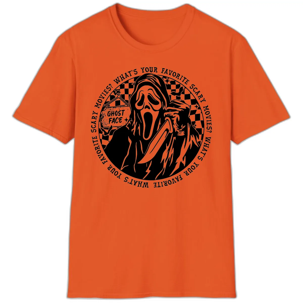 Ghost Face Favorite Scary Movies T-Shirt in Orange