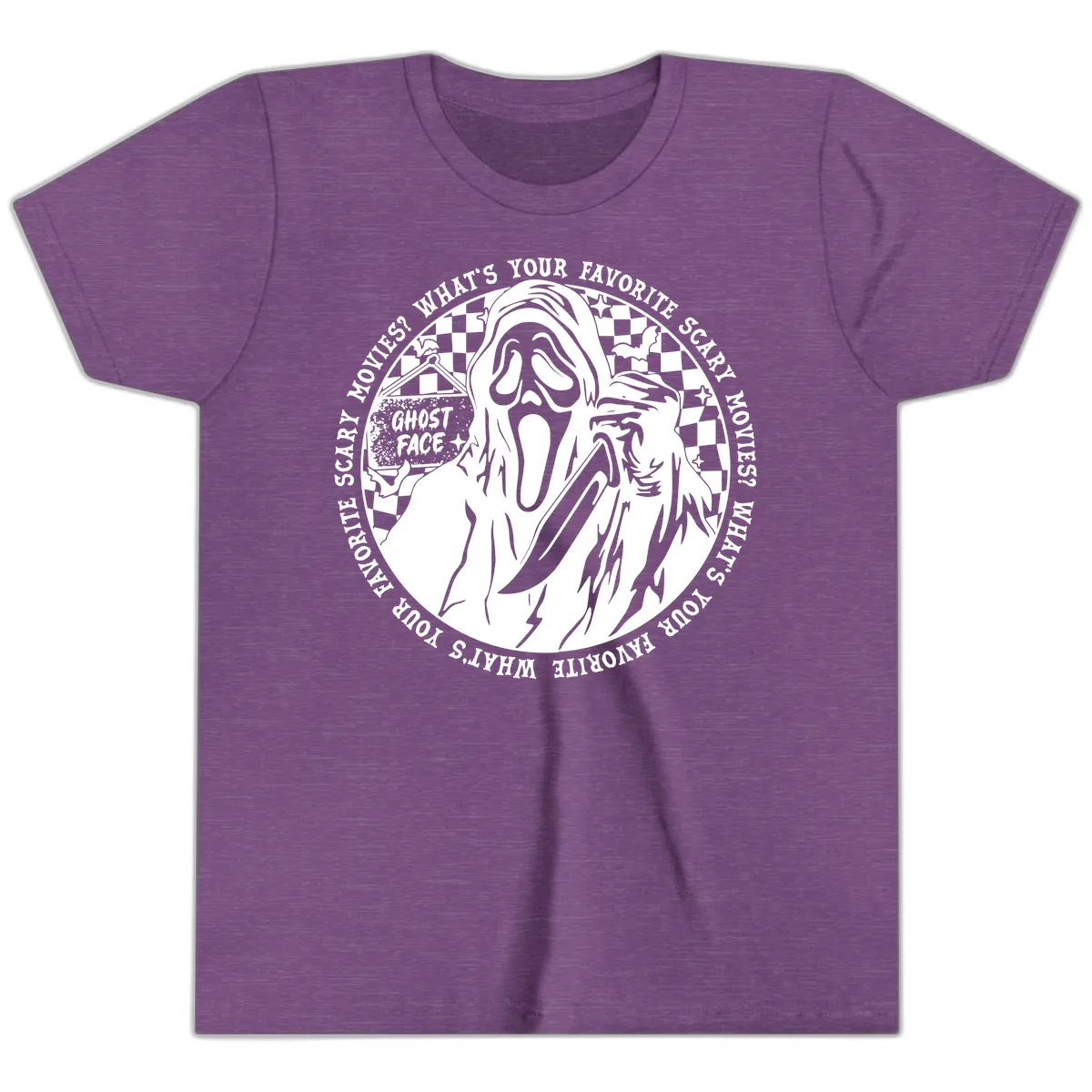 Ghost Face Favorite Scary Movies Youth T-Shirt in Heather Team Purple