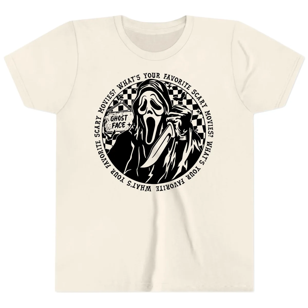 Ghost Face Favorite Scary Movies Youth T-Shirt in Natural