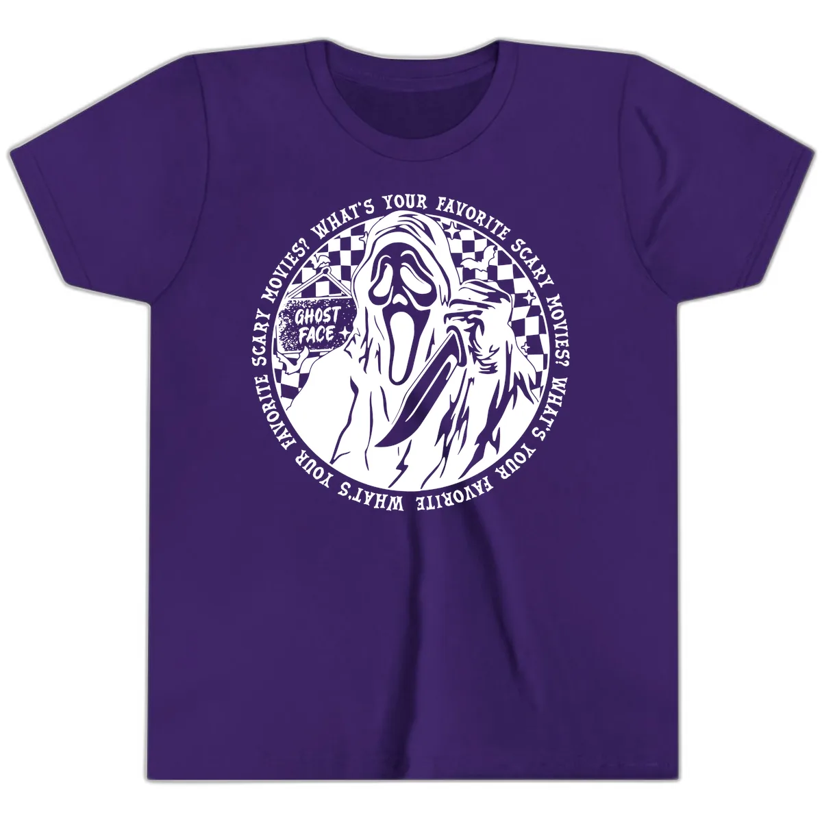 Ghost Face Favorite Scary Movies Youth T-Shirt in Team Purple