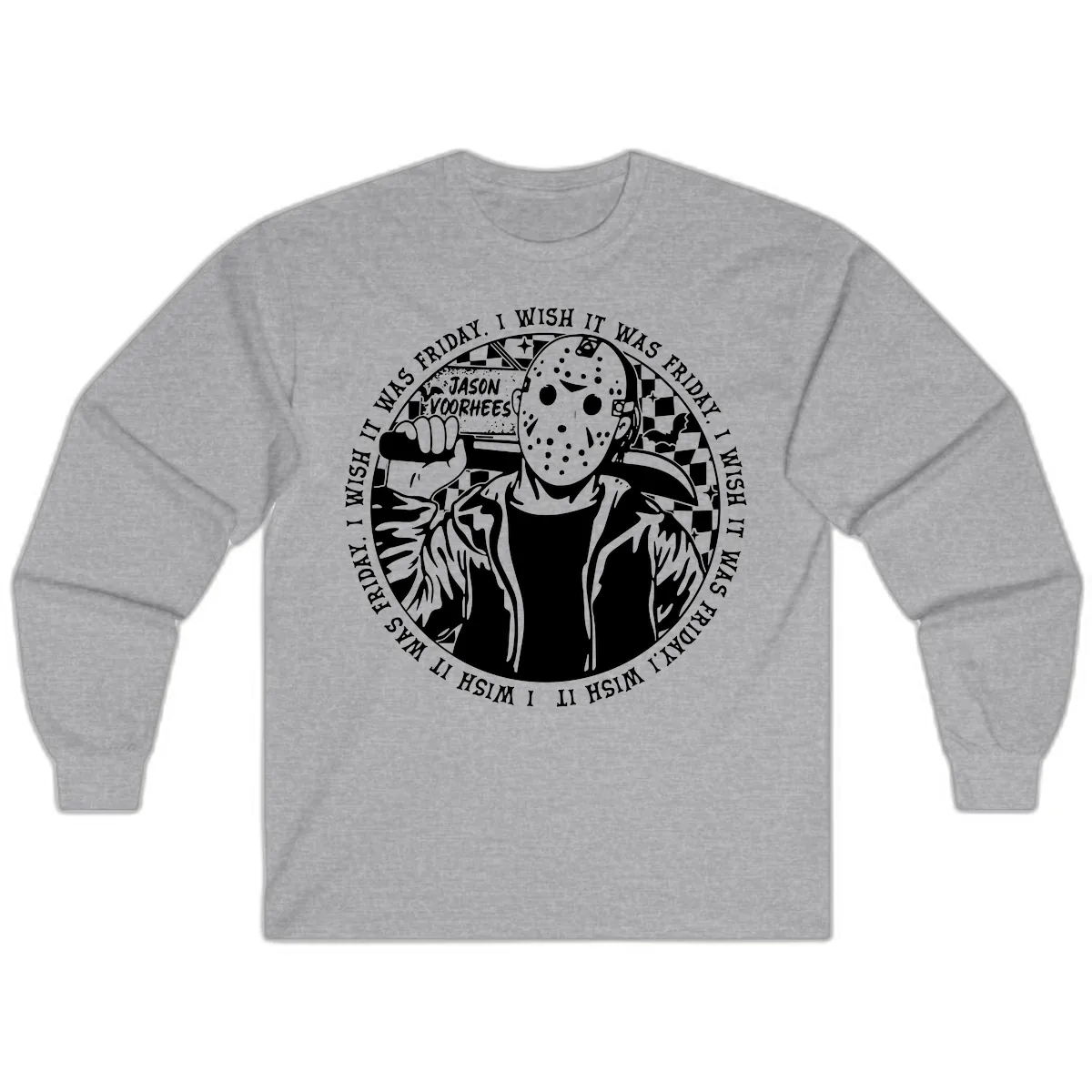 Jason Voorhees Friday The 13th Shirt Long Sleeve in Sport Grey