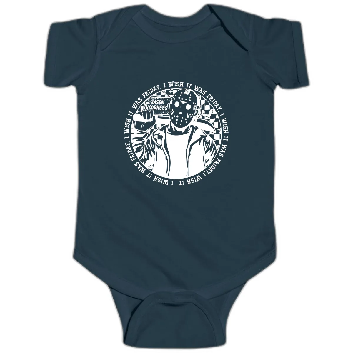 Jason Voorhees Friday The 13th Shirt Baby Onesie in Navy