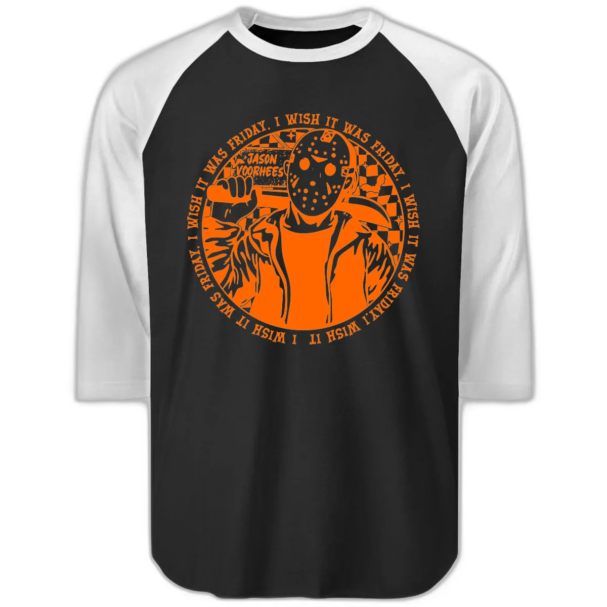 Jason Voorhees Friday The 13th Shirt Raglan 3/4 in Black White